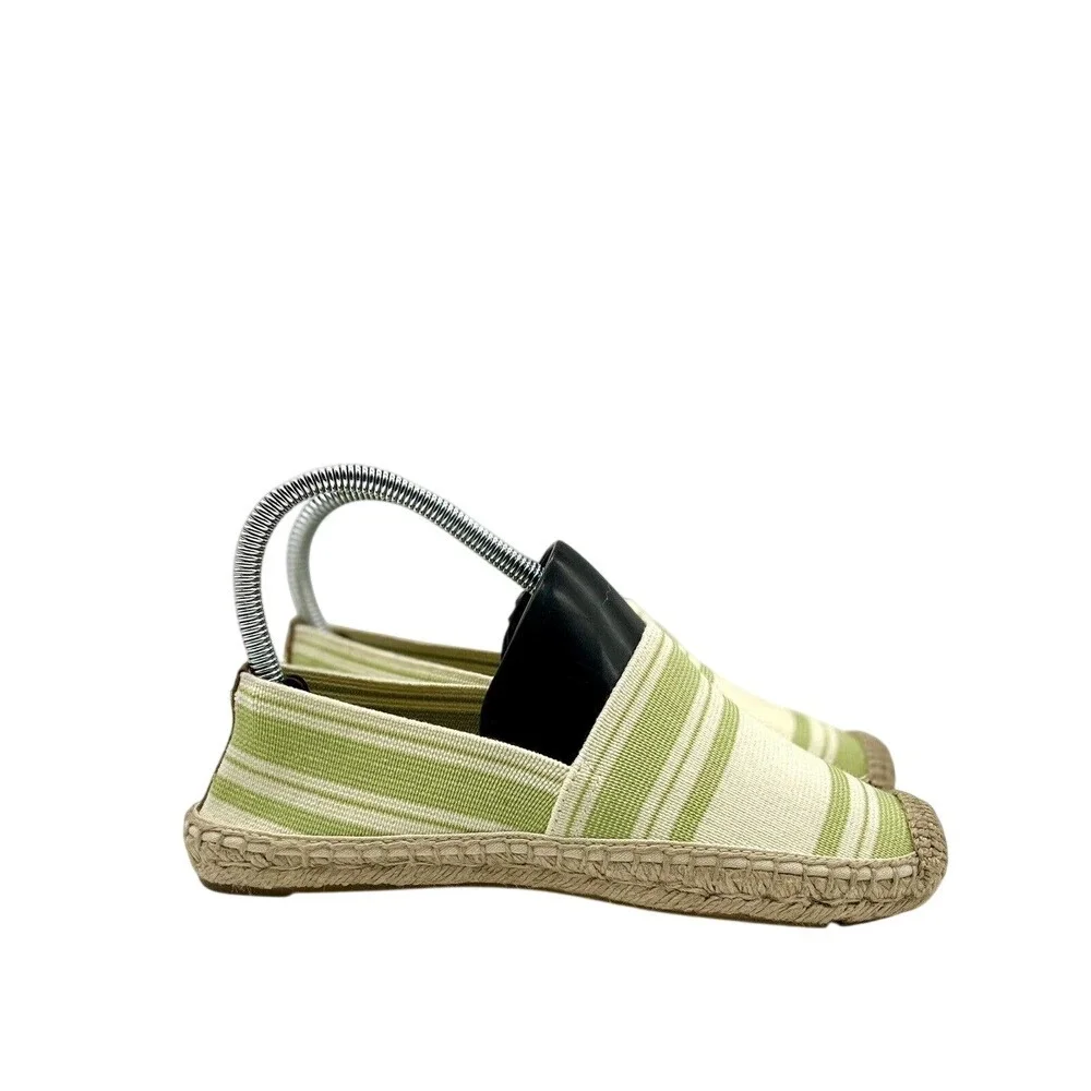 Tory Burch Ines Striped Canvas Espadrilles Green Cream‎ 7M 12158560